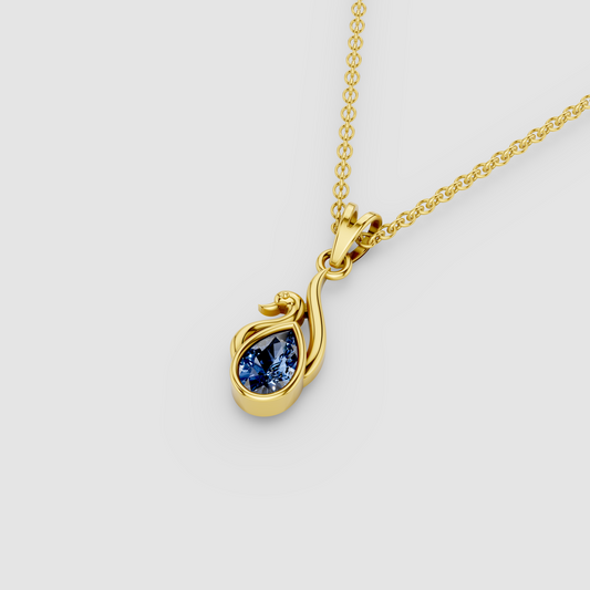Amanda - Solid 18K Gold Blue Sapphire Swan Silhouette Pendant"