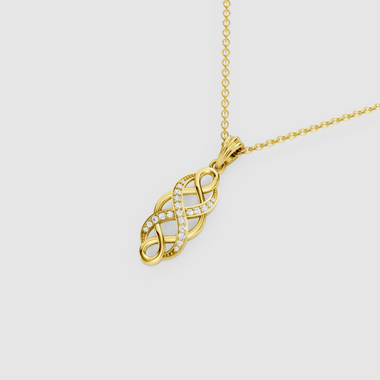 Seraphina – 18K Gold Interwoven Infinity Twist Moissanite Drop Pendant