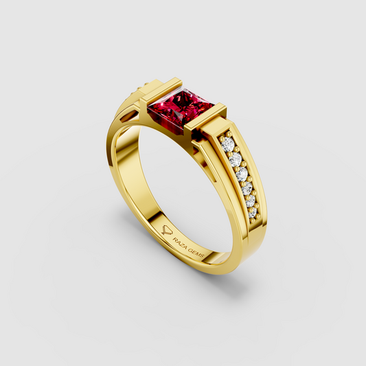 Jane - 18K Gold Princess-Cut Pink Spinel & Moissanite Bar Ring