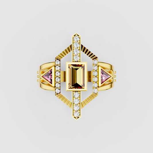 Isabella - Solid 18K Gold Citrine Center & Pink Topaz Accent Ring