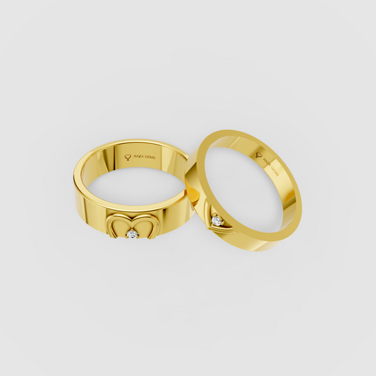 Phoebe – Romantic Moissanite Heart Motif Couple Rings in 18KT Gold