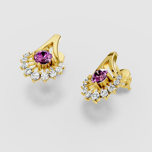 Olivia - 18K Gold Round Pink Spinel & Moissanite Halo Earrings"