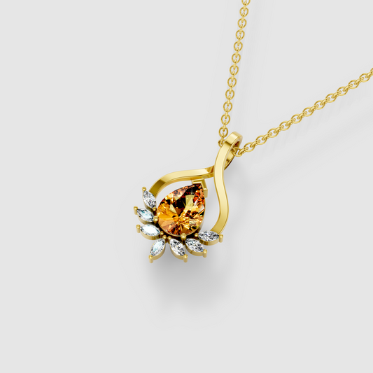 Angela - 18K Gold Pear Citrine & Marquise Moissanite Cluster Pendant (Pendant Only)"