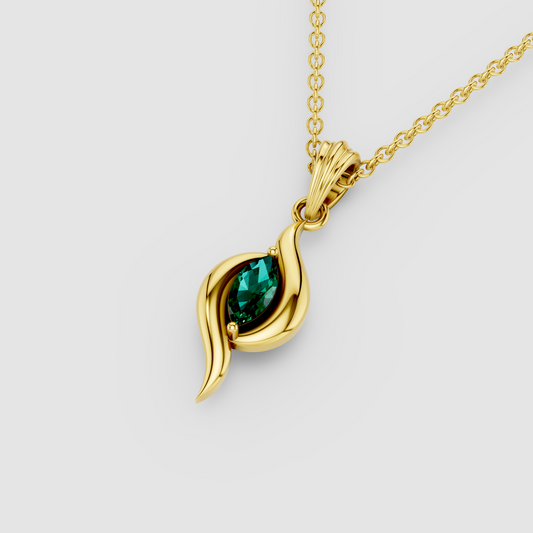 Emma - 18K Gold Marquise Emerald Sculptural Swirl Pendant (Pendant Only)"