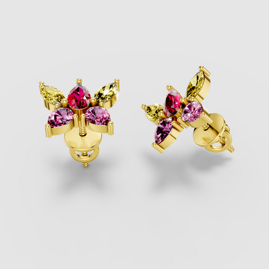 Pamela - 18K Gold Ruby, Pink & Yellow Gemstone Stud Earrings"