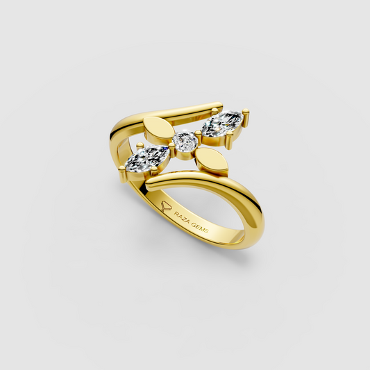 Ella – 18K Gold Marquise Moissanite Leaf Motif Ring