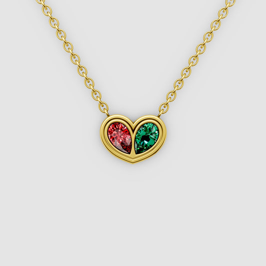 Amora – Pear Emerald & Ruby Bezel-Set Heart Pendant in 18KT Gold