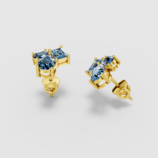 Jessica - 18K Gold Multi-Shape Aquamarine Cluster Stud Earrings"