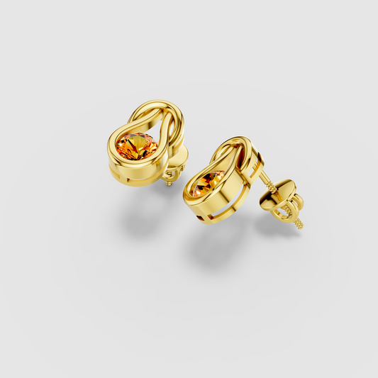 Elizabeth - Solid 18K Gold Round Citrine Swirl Statement Earrings"