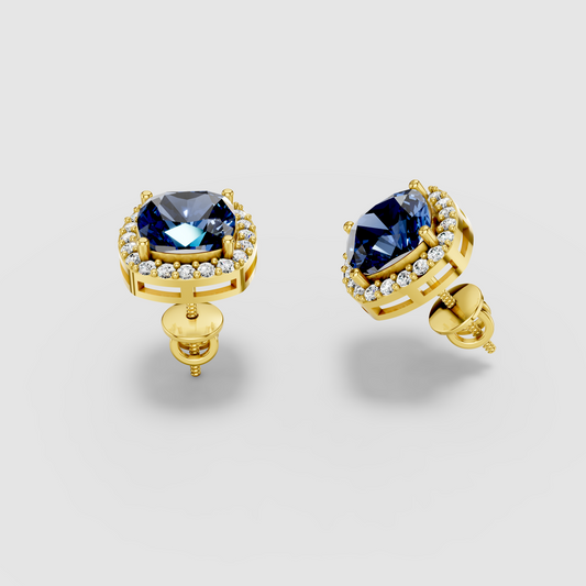 Michelle - 18K Gold Cushion-Cut Sapphire & Moissanite Stud Earrings"