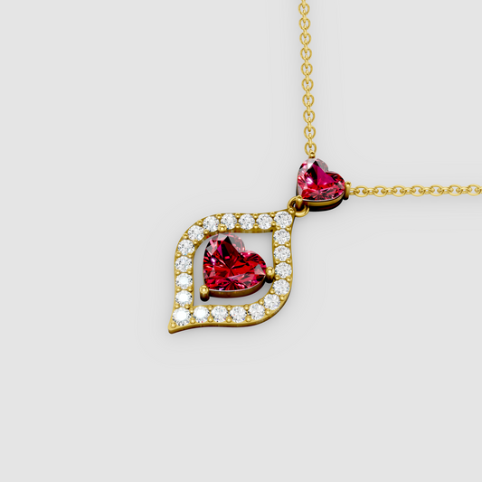 Charlotte – Heart-Cut Crimson Ruby Solitaire Pendant with Moissanite Frame in 18KT Gold