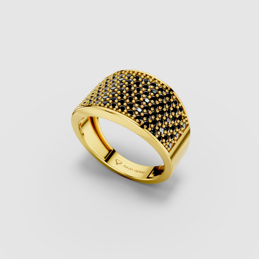 Isabella - Solid 18K Gold Honeycomb Black Zircon Band Ring