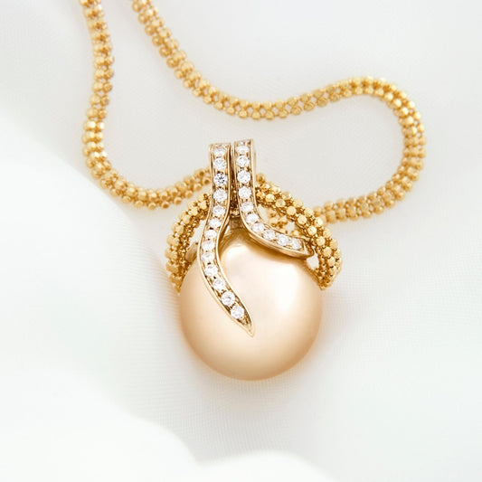 18K Yellow Gold Pendent With Golden Mop Stone Oval Shape Pendant (PEN0155)