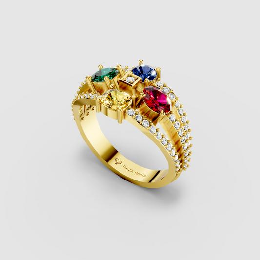 Olivia - Solid 18K Gold Sapphire, Emerald, Ruby & Moissanite Ring