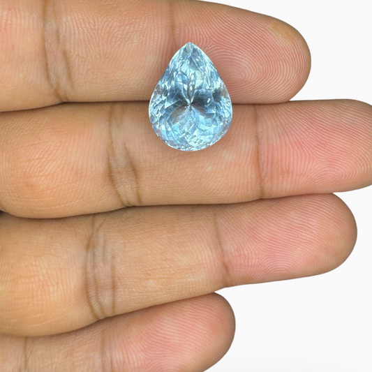 Natural Aquamarine Stone 8.81 Carats DeepSkyBlue Color Pear Shape Size 15.5X12mm
