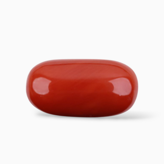 Natural Coral Moonga Stone For Sale 9.65 Carats Oval Cabochon Shape Size 16.9x9mm