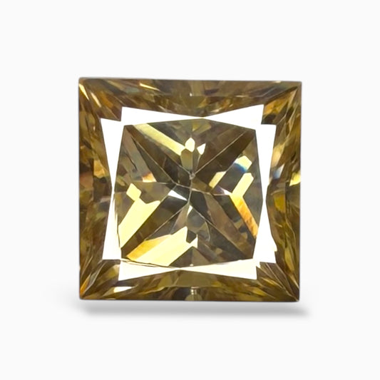 Champagne Color Moissanite Princess Cut Stone 4.60 Carats 9.4 mm