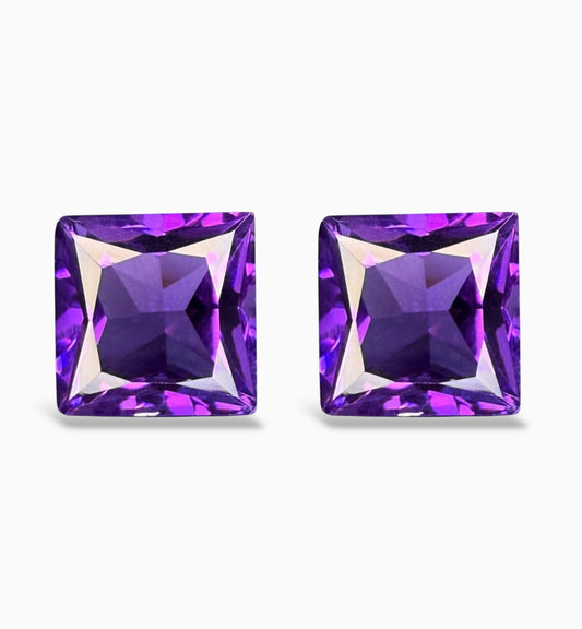 Natural Amethyst Princess Cut Stone Pair For Earrings 7.80 Carats 2 Pieces