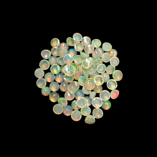 Natural White Ethiopian Opal Stone 23.54 Carats Round Cabochon Shape Size 5 mm