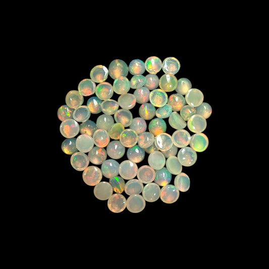 Natural White Ethiopian Opal Stone 24.61 Carats Round Cabochon Shape Size 5 mm