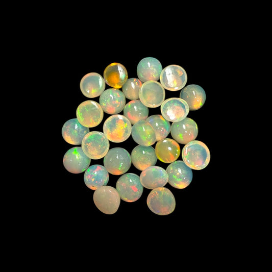Natural White Ethiopian Opal Stone 26.17 Carats Round Cabochon Shape Size 7 mm