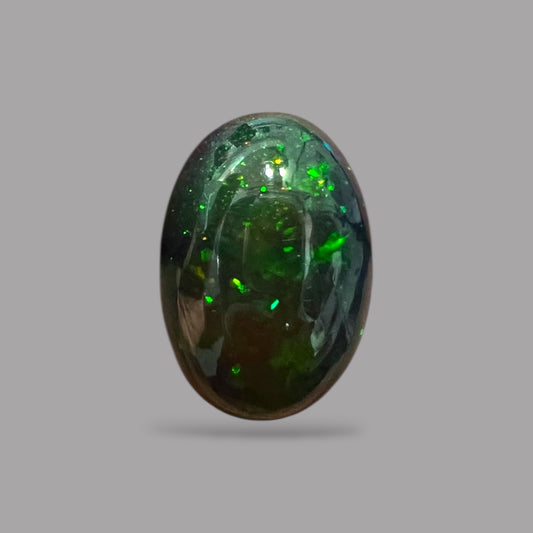 Natural Black Ethiopian Opal Stone 6.36 Carats Oval Cabochon Shape Size 17 x 11.5 x 6.6 mm