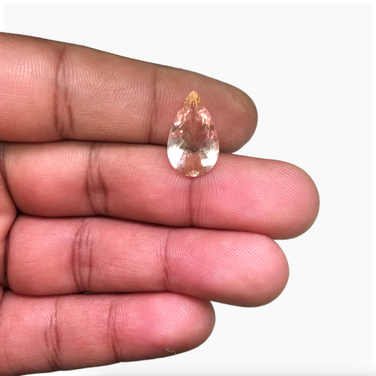 Natural Peach Morganite Stone 4.38 Carats Pear Cut (16.5x10 mm)