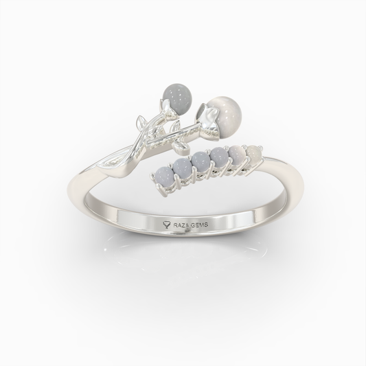 Alanah - 18K Solid Gold Botanical Pearl Statement Ring | Available in Yellow, White & Rose Gold