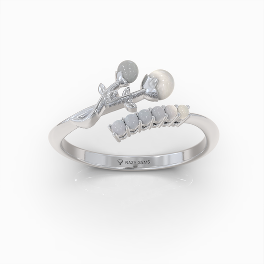 Alanah - 18K Solid Gold Botanical Pearl Statement Ring | Available in Yellow, White & Rose Gold