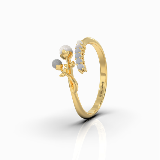 Alanah - 18K Solid Gold Botanical Pearl Statement Ring | Available in Yellow, White & Rose Gold