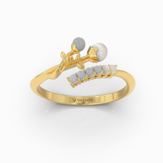 Alanah - 18K Solid Gold Botanical Pearl Statement Ring | Available in Yellow, White & Rose Gold