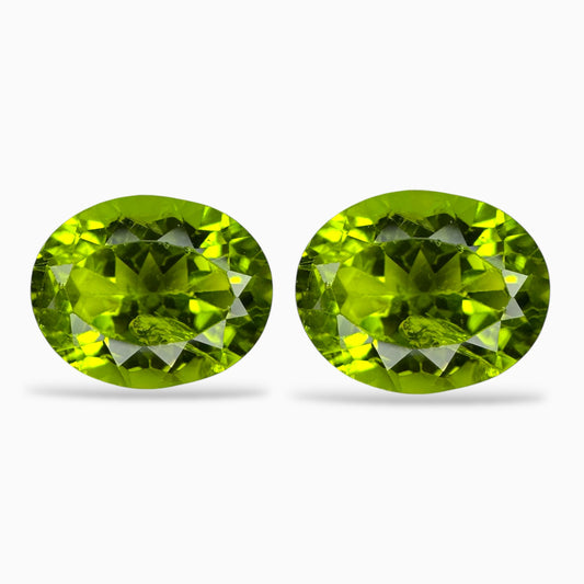 Natural Peridot Oval Stone Pair For Earring 9.78 Carats 9.9 X 11.9 mm