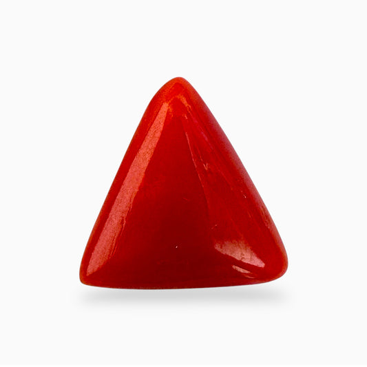 Natural Red Coral Moonga Stone 3.09 Carats Triangle Shape Size 10.6x10.5mm