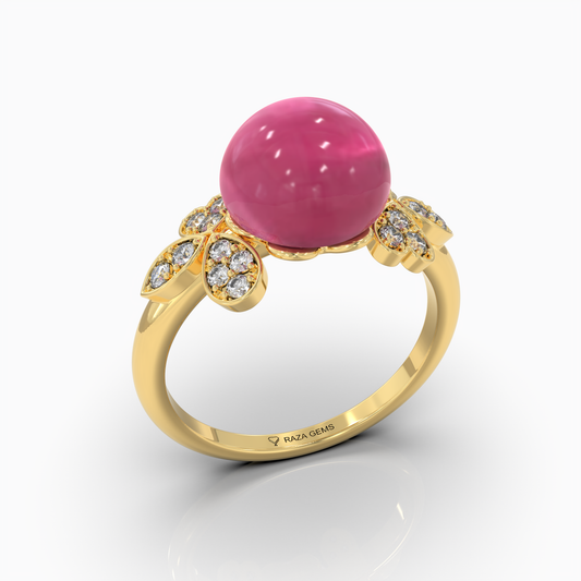 Maya - Pink Gemstone Sphere & Moissanite Blossom Ring in 18K Solid Gold