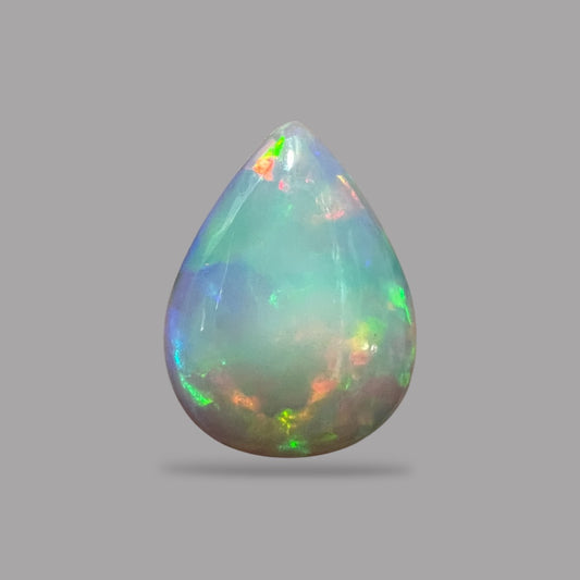 Natural White Color Ethiopian Opal Stone 12.74 Carats Pear Cabochon Shape 27.3 x 20.3 x 6.4 mm