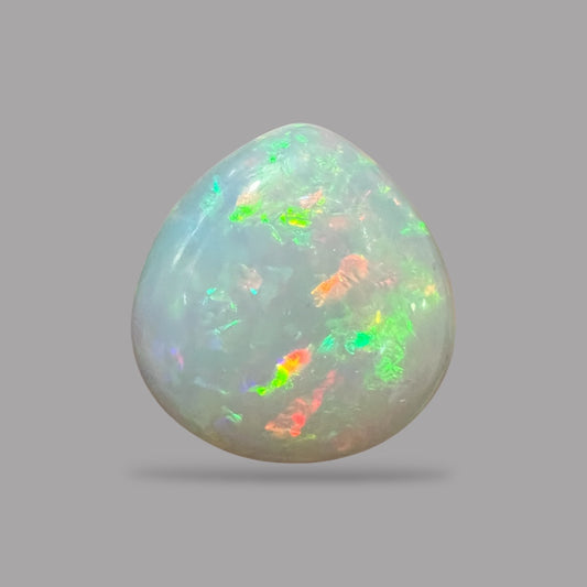 Natural White Color Ethiopian Opal Stone 19.29 Carats Pear Cabochon Shape 22.4 x 21.3 x 9.1 mm