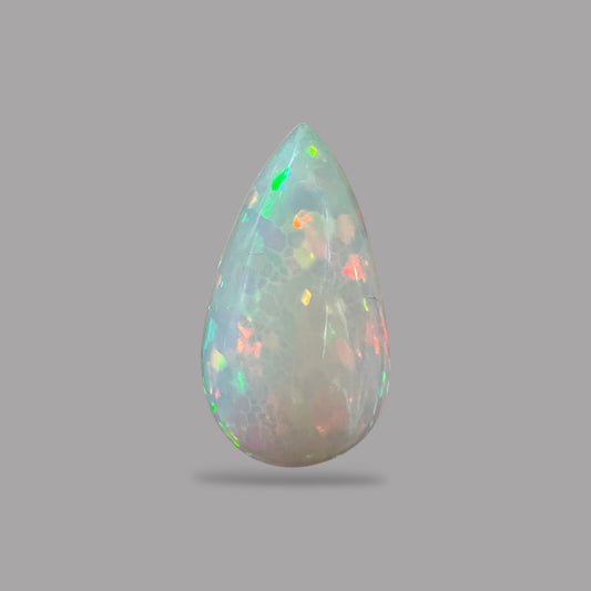 Natural White Color Ethiopian Opal Stone 21.16 Carats Pear Cabochon Shape 33.5 x 8.9 x 7.1 mm