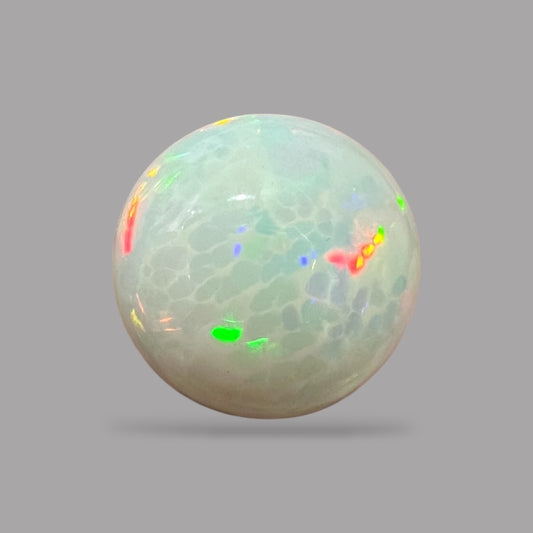 Natural White Color Ethiopian Opal Stone 25.12 Carats Round Cabochon Shape 21 x 11.5 mm