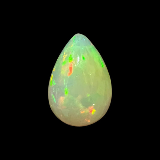 Natural White Color Ethiopian Opal Stone 5.48 Carats Pear Cabochon Shape 15 x 10.5 x 7.9 mm