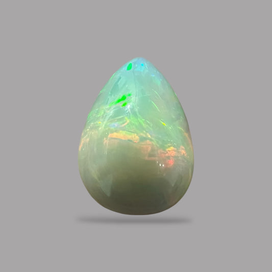 Natural White Color Ethiopian Opal Stone 8.08 Carats Pear Cabochon Shape 19.1 x 14 x 7.7 mm