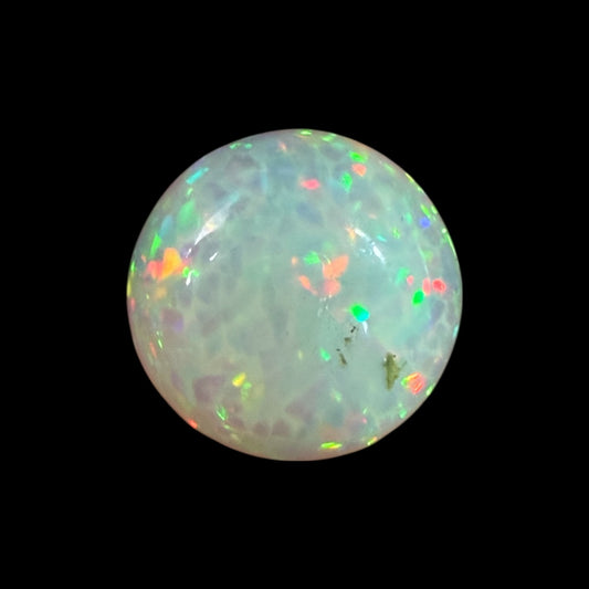 Natural White Ethiopian Opal Stone 4.38 Carats Round Cabochon Shape Size 13.2 mm