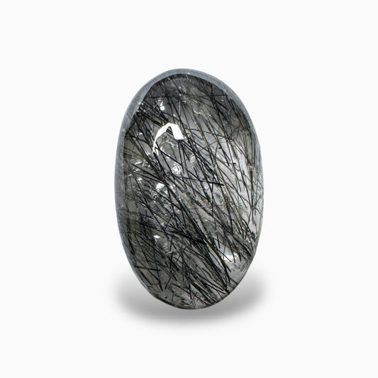 Natural Black Rutile Quartz Stone 8.22 Carats Oval Cabochon Shape (17X10.5 mm)
