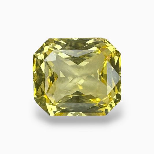 Natural Yellow Sapphire Stone 11.13 Carats Emerald Cut 13.10 X 11.64 X 7.23 mm