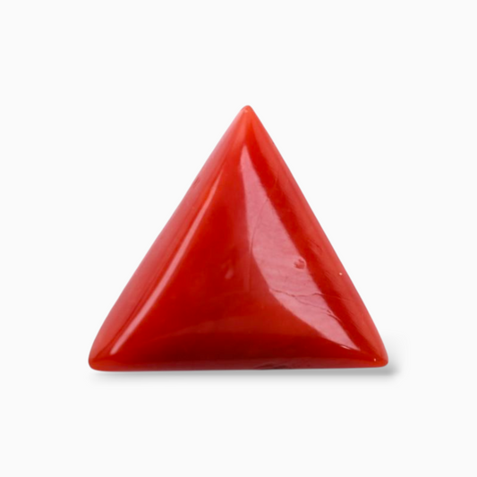 Original Italian Red Coral Stone For Sale 3.07 Carats Triangle Shape Size 10.8mm