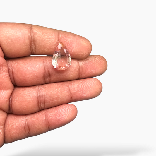 loose Natural Peach Morganite Stone 6.55 Carats Pear Cut (17.6 x 12 mm)