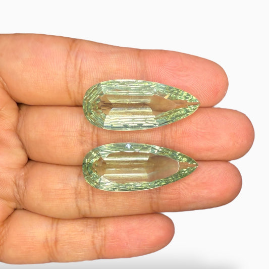 Prasiolite Stone (Green Amethyst) Pair For Earrings 58.18 Carats 34x14 mm