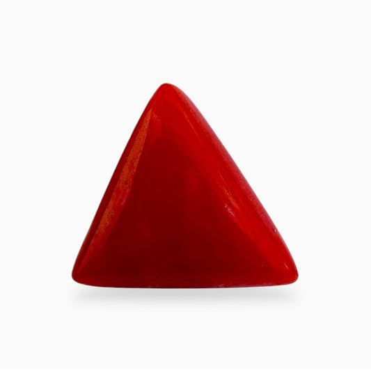 Natural Red Coral Moonga Stone 3.79 Carats Triangle Shape Size 9.5x10.3mm