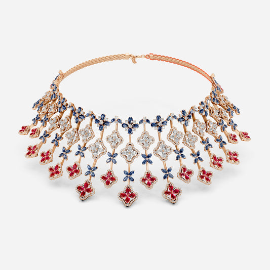Ruby and Sapphire Necklace with Diamonds in Gold - Ailany