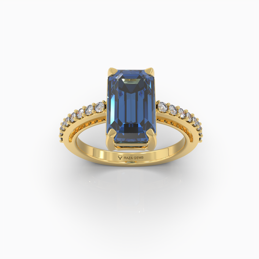 Christi - Ocean Blue Tourmaline Statement Solitaire Ring in 18K Gold with Sparkling Moissanite
