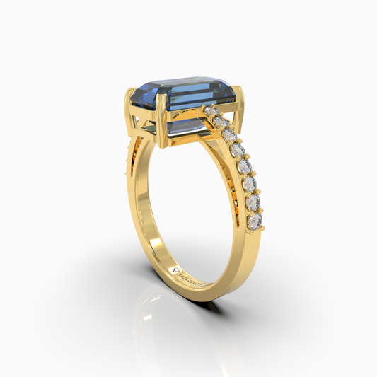 Christi - Ocean Blue Tourmaline Statement Solitaire Ring in 18K Gold with Sparkling Moissanite